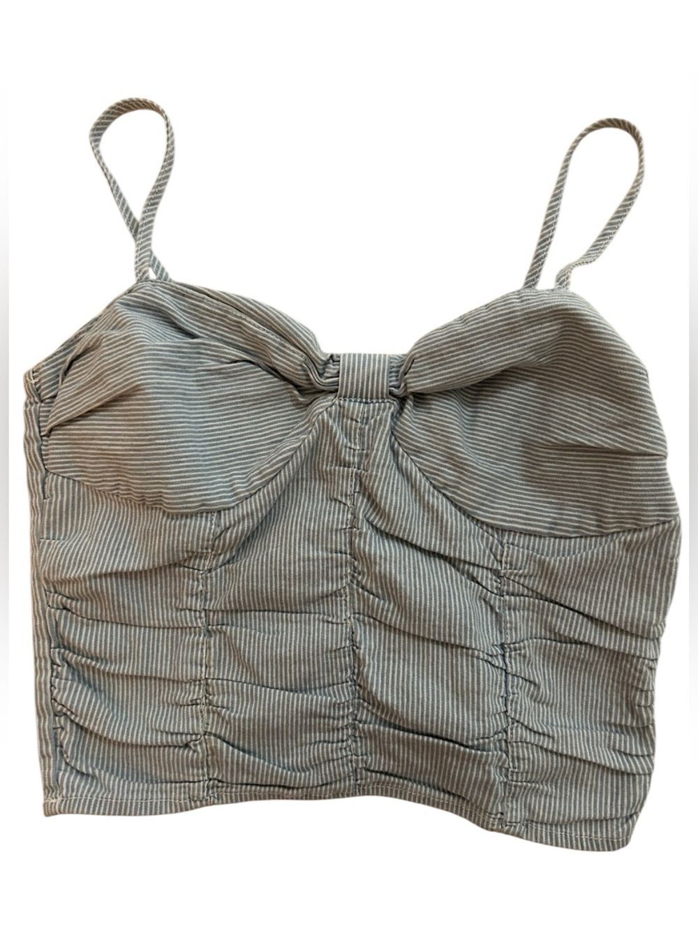 Urban Revivo blue/ white striped cropped bustier top a sweetheart size large new